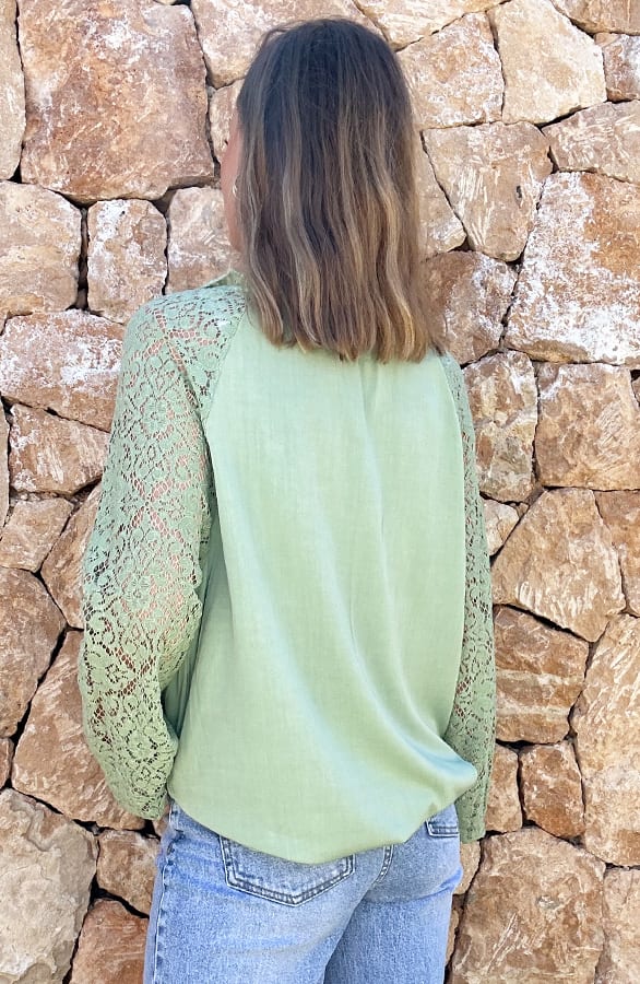 Lace Sleeve Shirt Mint – shoparchief, foto 3