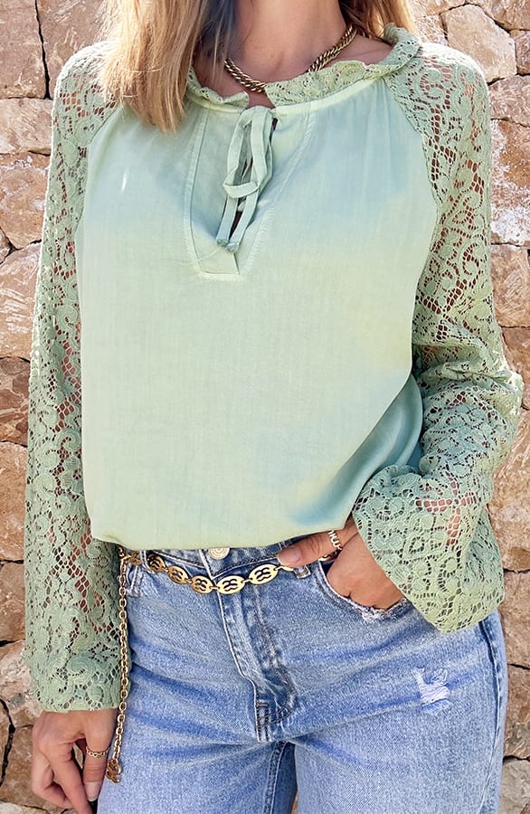 Lace Sleeve Shirt Mint – shoparchief, foto 1