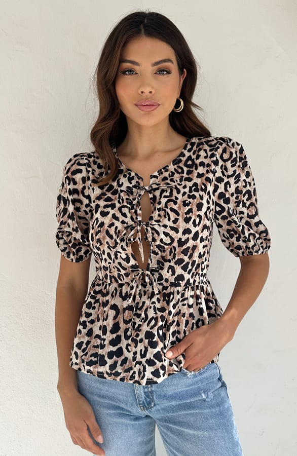 Leopard Pofmouwen Peplum Top – shoparchief, foto 2