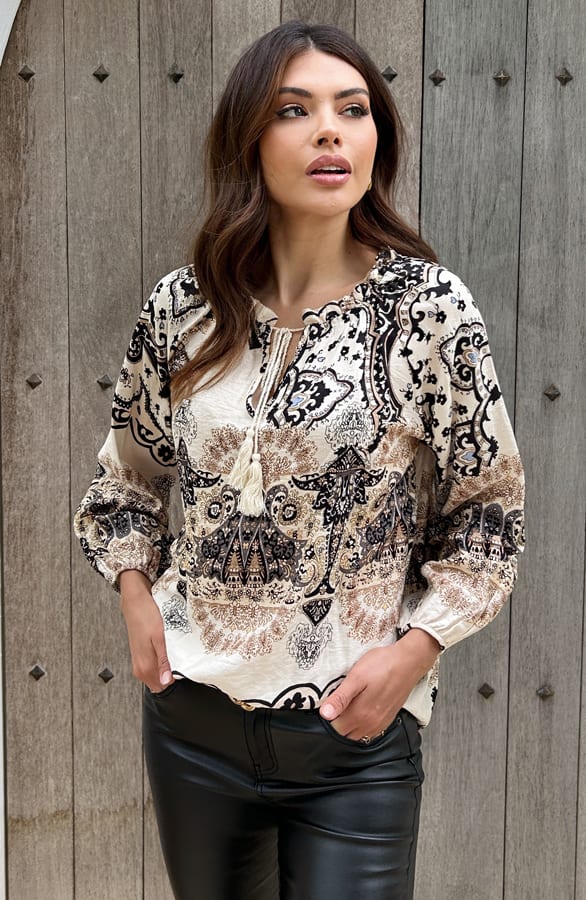 Loose Fit Detailed Blouse Zwart – shoparchief, foto 4