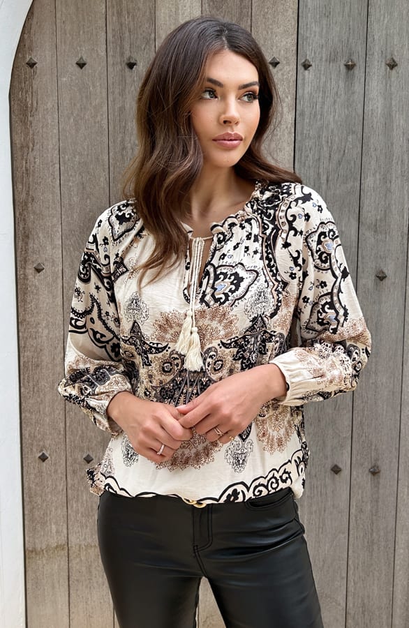 Loose Fit Detailed Blouse Zwart – shoparchief, foto 2