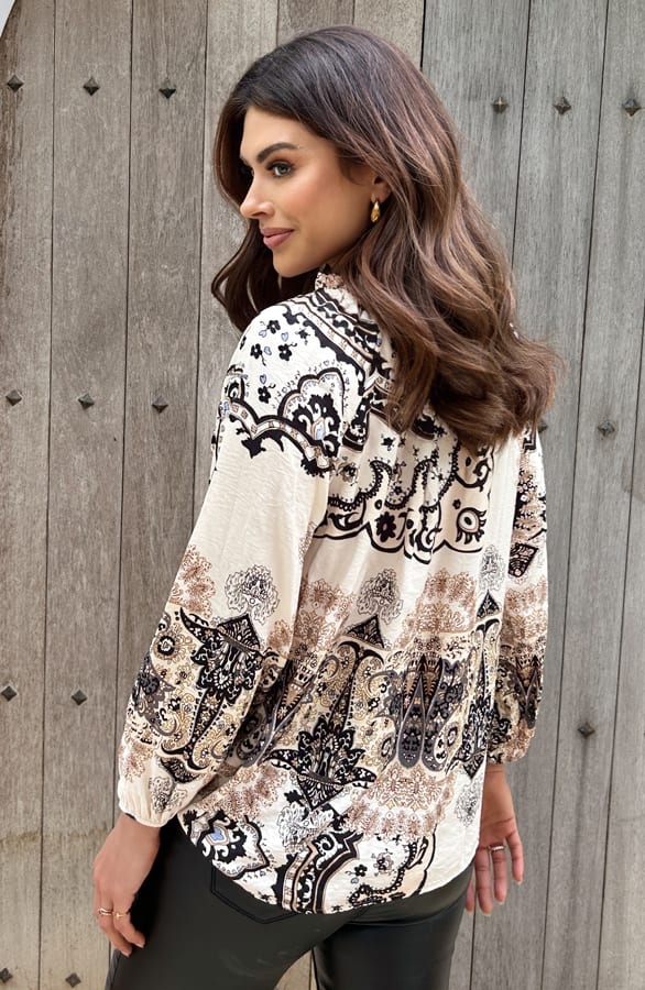 Loose Fit Detailed Blouse Zwart – shoparchief, foto 3