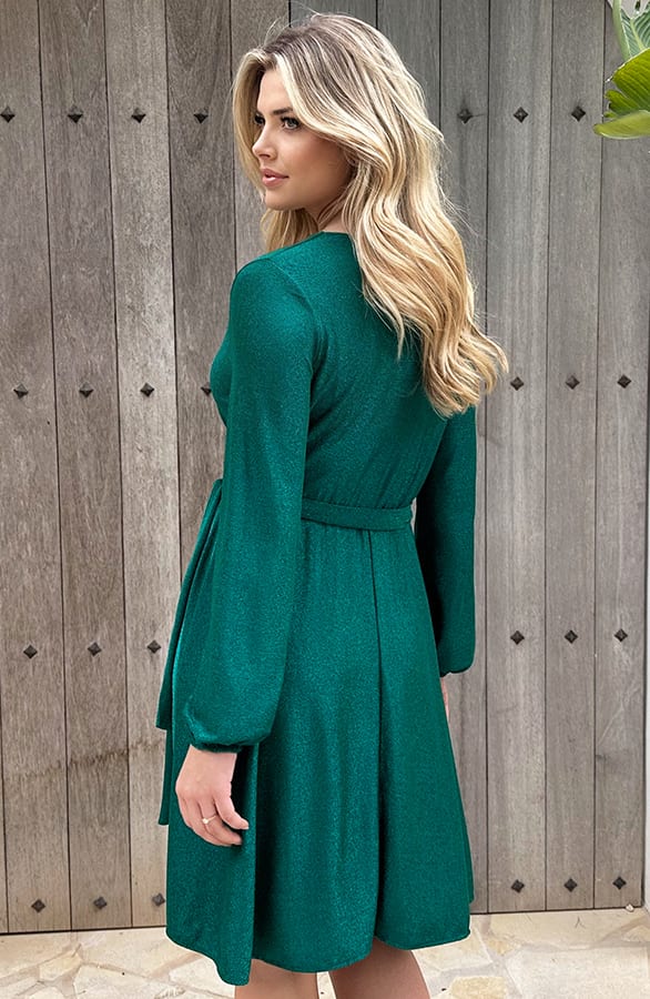 Lurex Jurk V-hals Bright Green – shoparchief, foto 3
