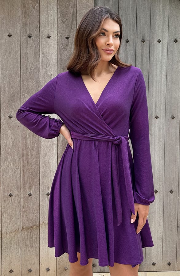 Lurex Jurk V-hals Dark Purple – shoparchief, foto 4