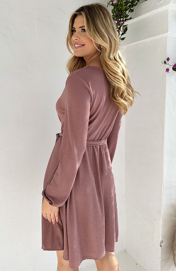 Lurex Jurk V-hals Rose Goud – shoparchief, foto 3
