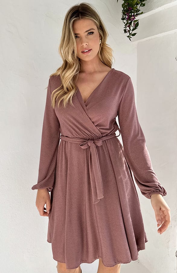 Lurex Jurk V-hals Rose Goud – shoparchief, foto 5