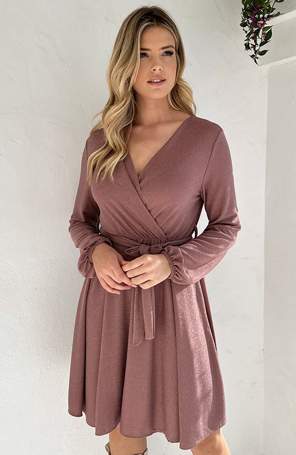 Lurex Jurk V-hals Rose Goud – shoparchief, foto 2