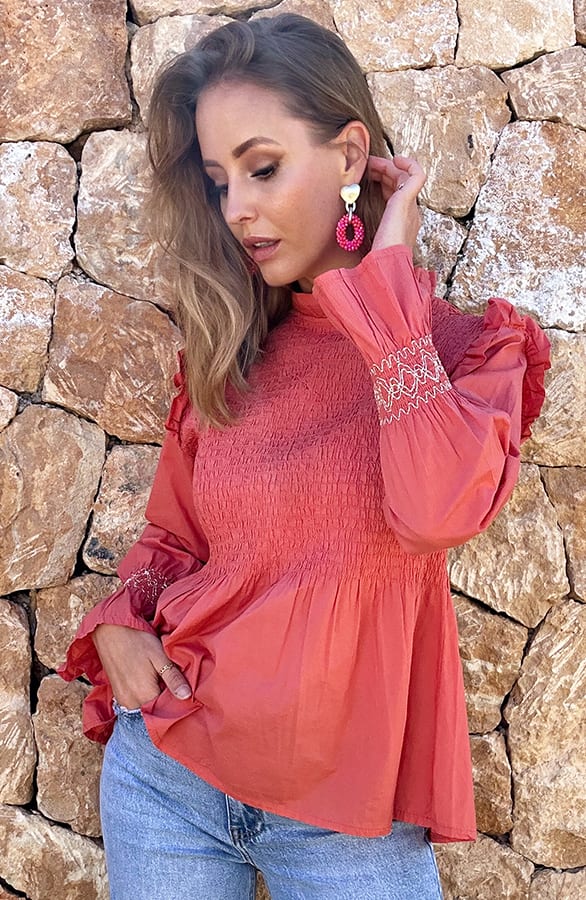 Lurex Smocked Blouse Koraal – shoparchief, foto 4