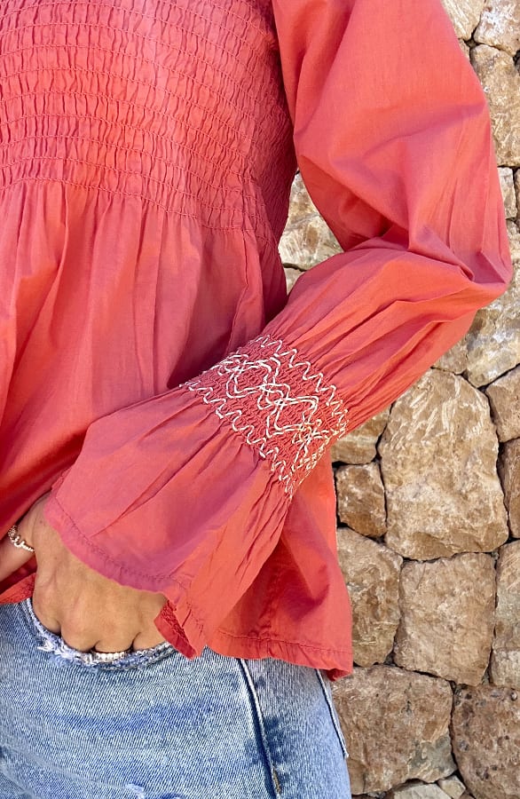 Lurex Smocked Blouse Koraal – shoparchief, foto 5