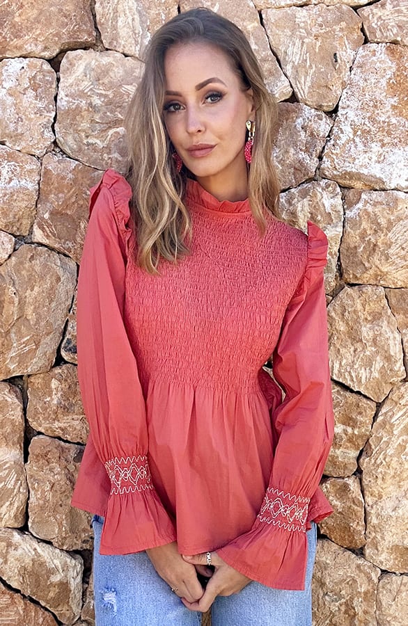 Lurex Smocked Blouse Koraal – shoparchief, foto 7