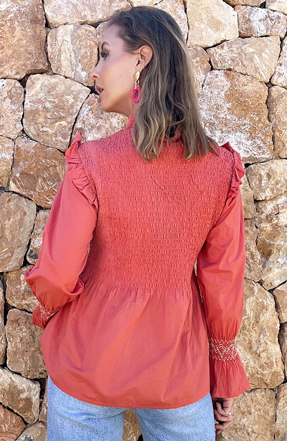 Lurex Smocked Blouse Koraal – shoparchief, foto 3
