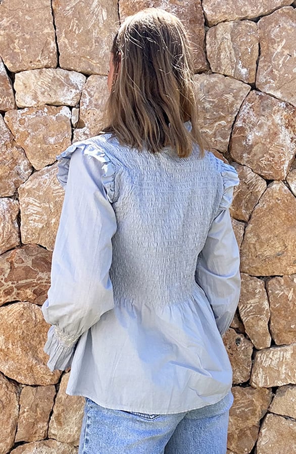 Lurex Smocked Blouse Sky Blue – shoparchief, foto 2