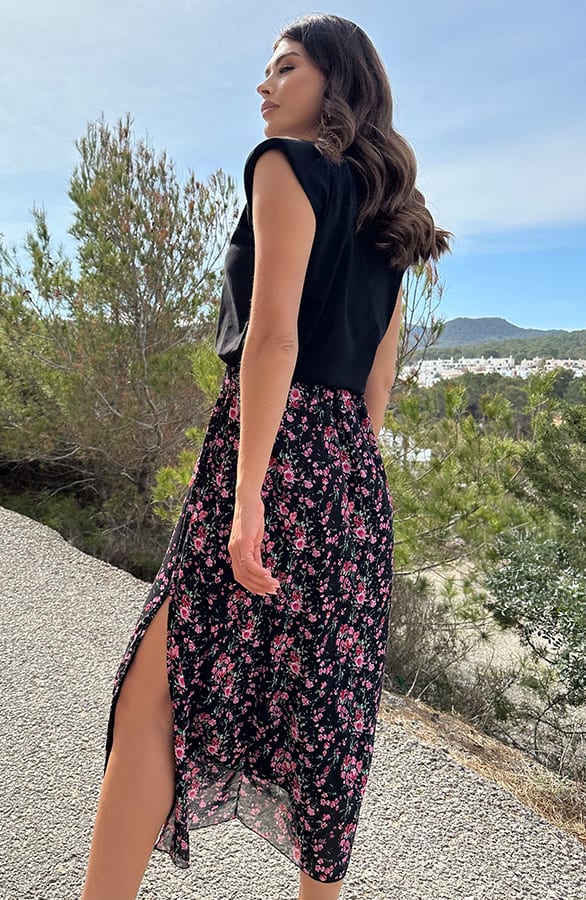 Midi Bloemen Split Rok Zwart – shoparchief, foto 4
