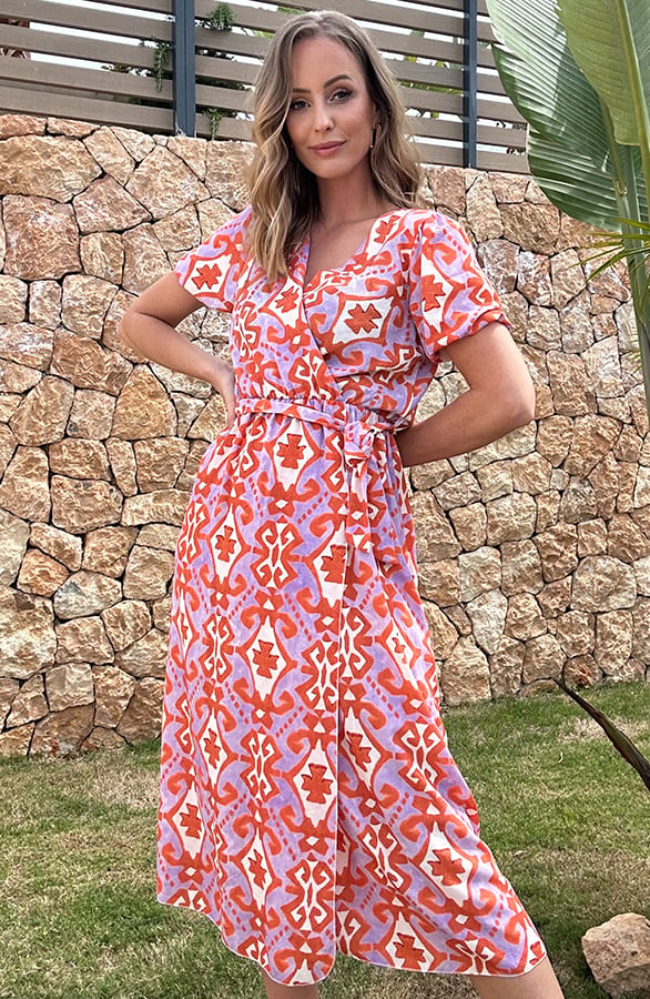 Midi Split Jurk Aztec Lila Oranje – shoparchief, foto 10