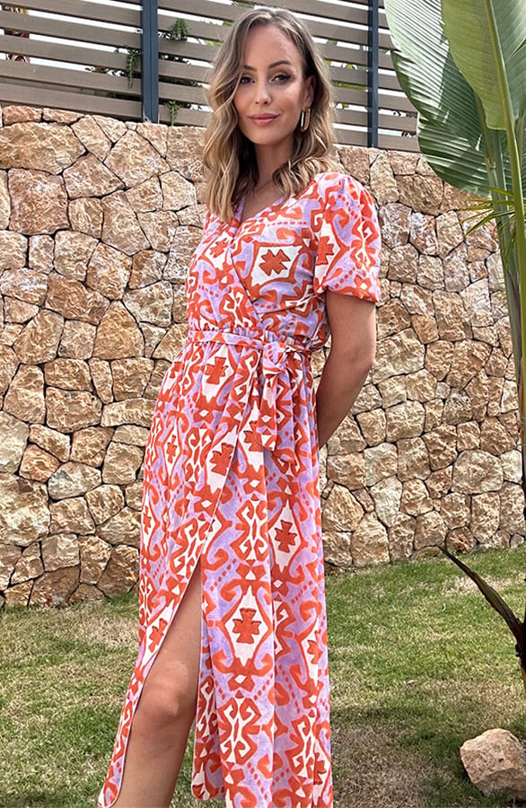 Midi Split Jurk Aztec Lila Oranje – shoparchief, foto 9