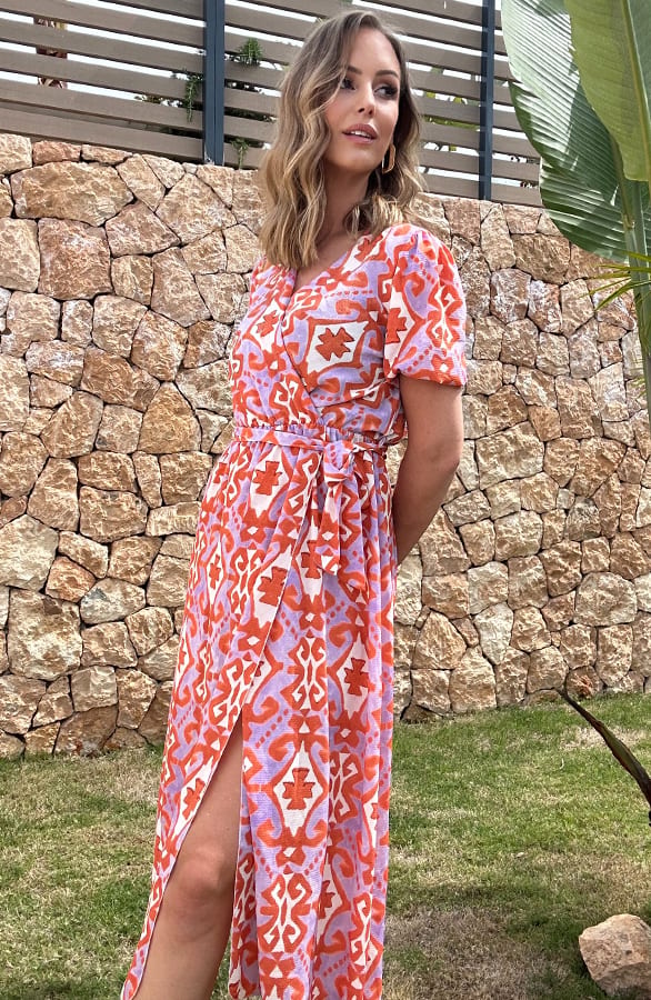 Midi Split Jurk Aztec Lila Oranje – shoparchief, foto 11