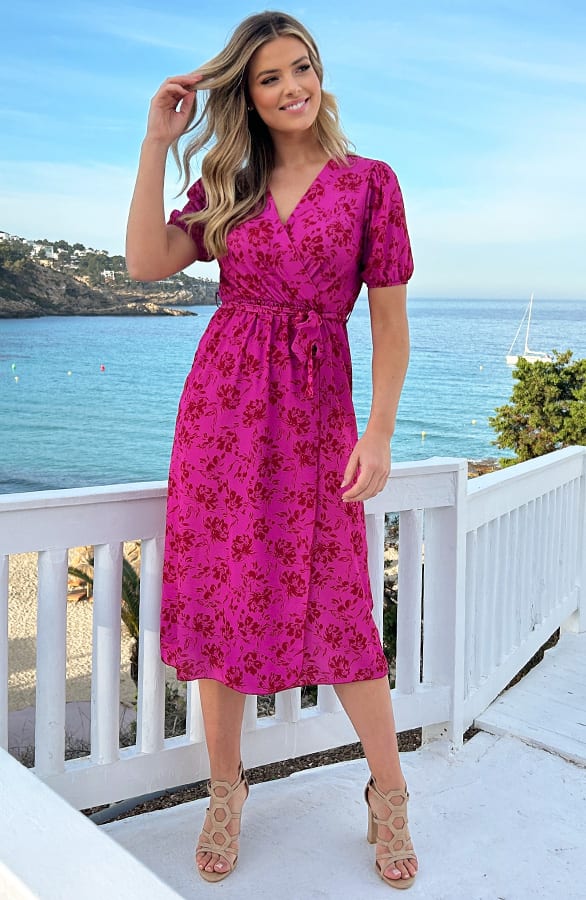 Midi Split Jurk Floral Fuchsia – shoparchief, foto 9