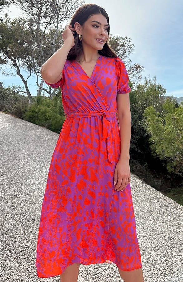 Midi Split Jurk Lila Orange – shoparchief, foto 4