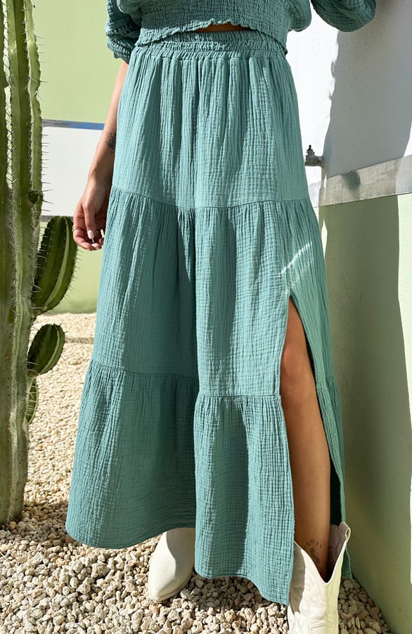 Mousseline Midi Rok Met Split Mint – shoparchief, foto 1