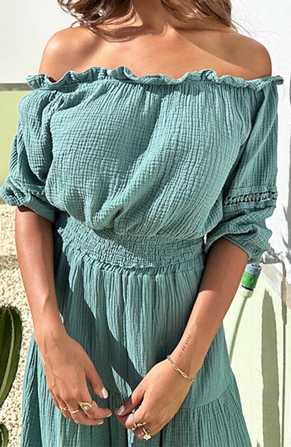 Mousseline Off Shoulder Boho Top Mint – shoparchief, foto 1