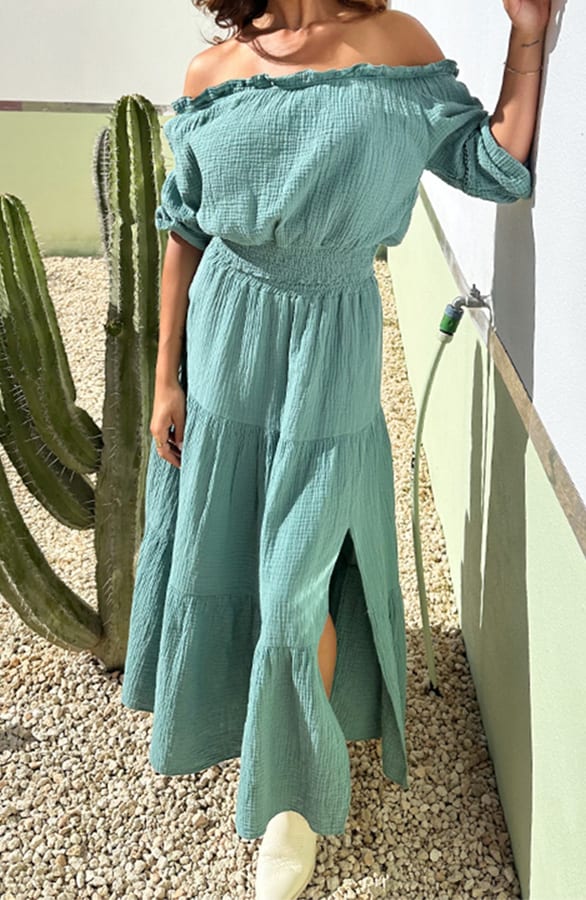 Mousseline Off Shoulder Boho Top Mint – shoparchief, foto 5