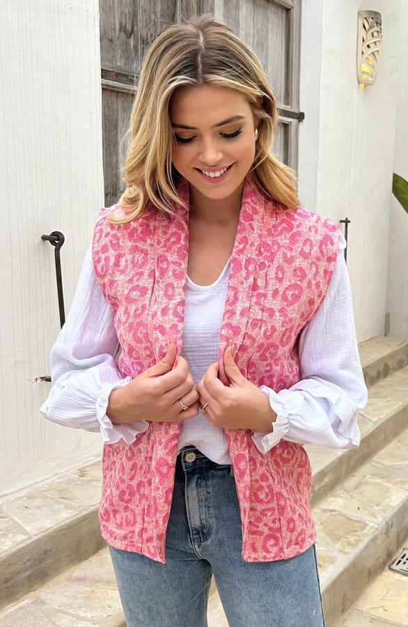 Oversized Leopard Gilet Roze – shoparchief, foto 1