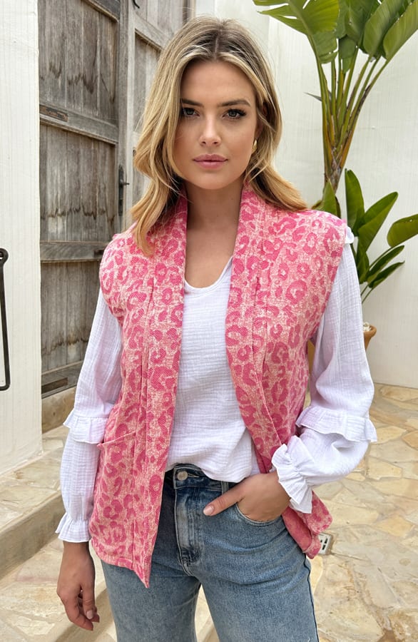 Oversized Leopard Gilet Roze – shoparchief, foto 4