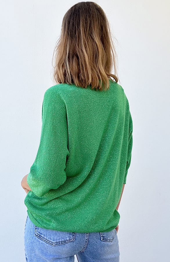 Oversized V-Hals Top Bright Green – shoparchief, foto 3