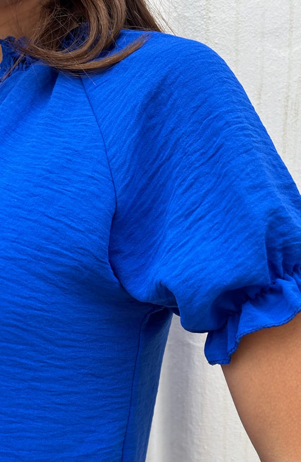 Pofmouwen Knopen Blouse Kobalt – shoparchief, foto 6