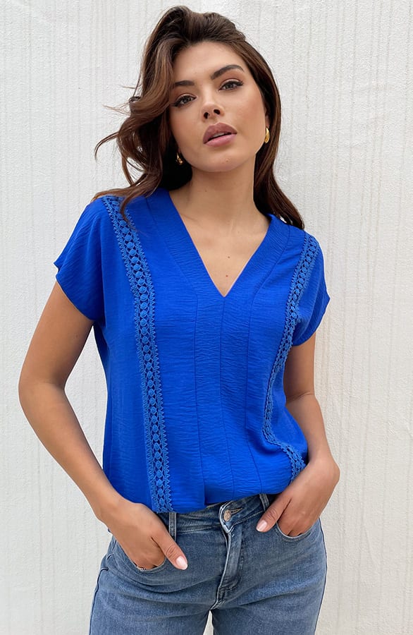 Romantic V-Hals Top Kobalt – tops, foto 9