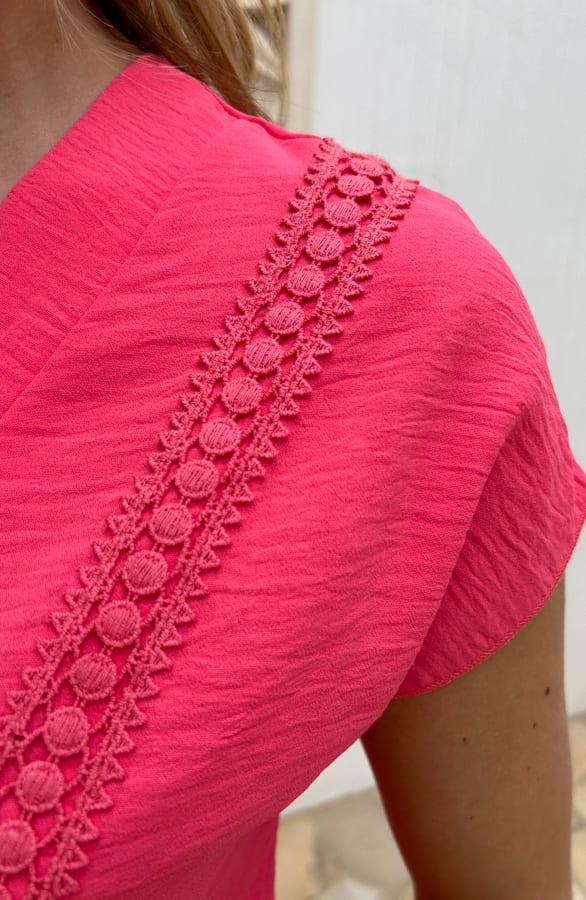 Romantic V-Hals Top Koraal – tops, foto 6