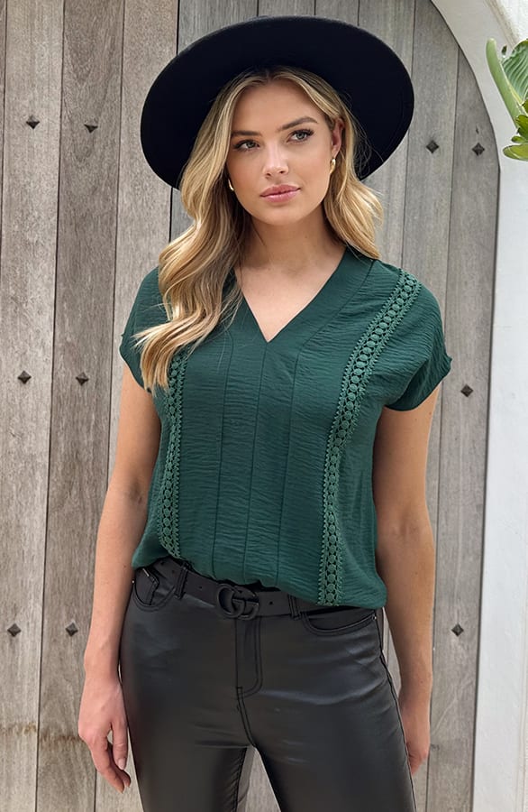 Romantic V-Hals Top Smaragd – shoparchief, foto 5