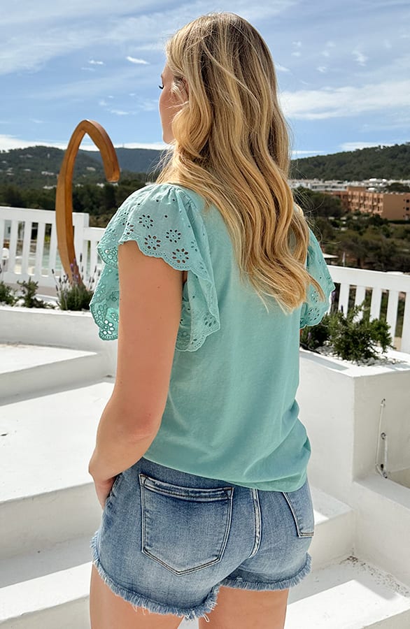 Ruffle Embroidery Top Mint – shoparchief, foto 4