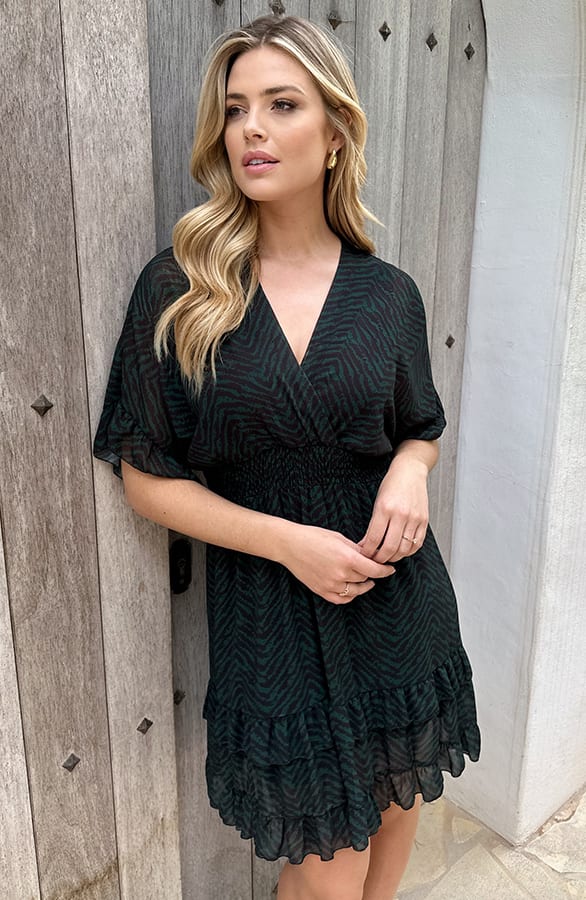 Ruffle Laagjes Jurk Exclusive Print Smaragd – shoparchief, foto 5