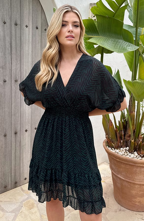 Ruffle Laagjes Jurk Exclusive Print Smaragd – shoparchief, foto 2