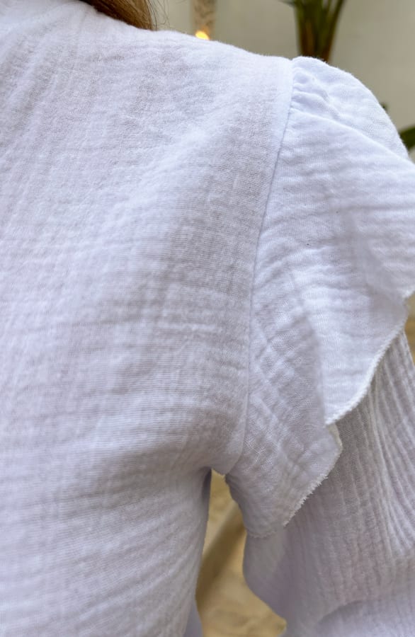 Ruffle Sleeve Blouse Mousseline Ecru – shoparchief, foto 6
