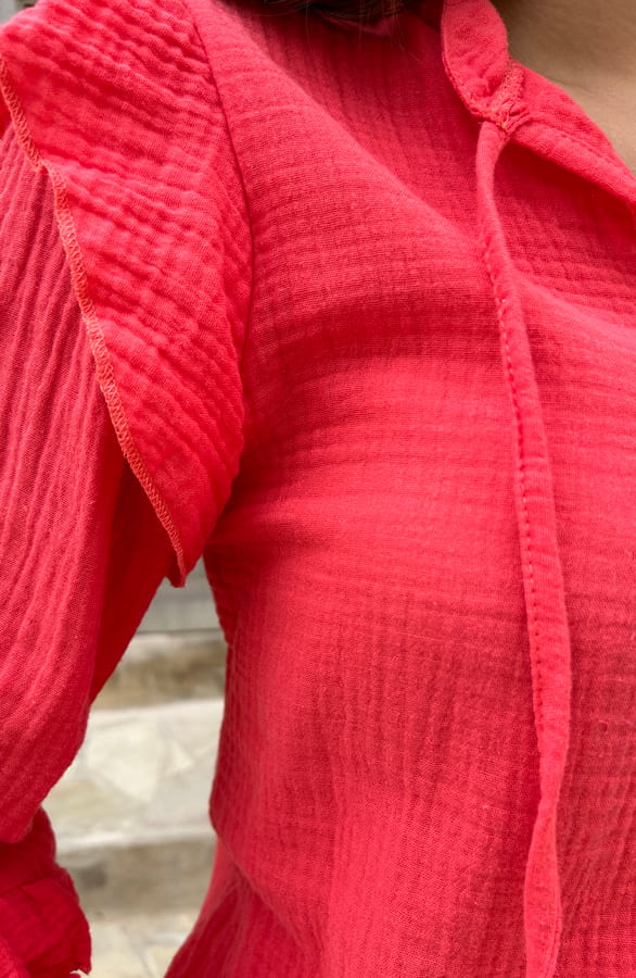 Ruffle Sleeve Blouse Mousseline Koraal – shoparchief, foto 5