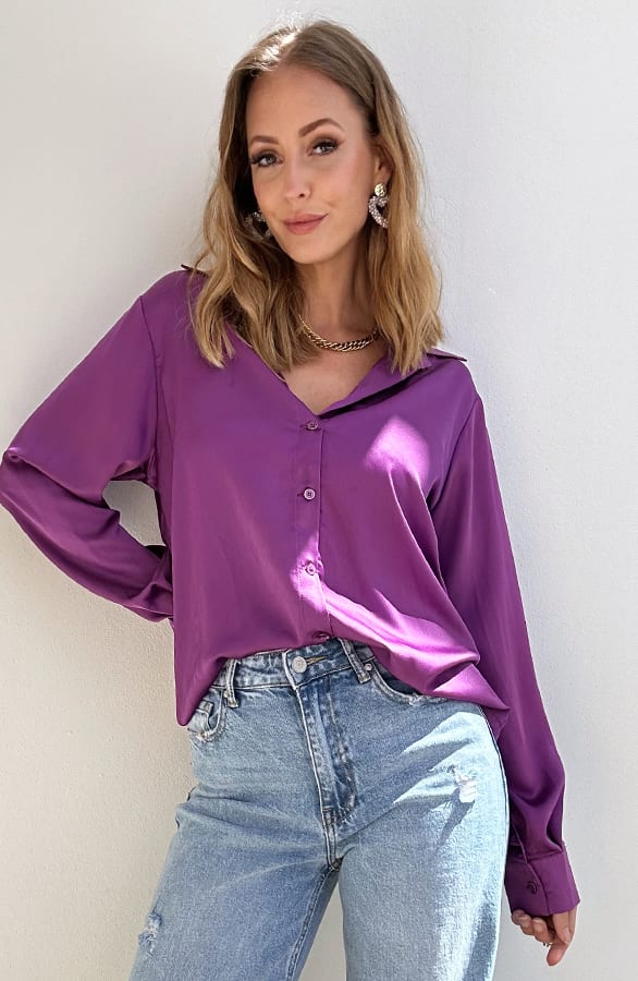 Silk Oversized Blouse Dark Purple – shoparchief, foto 2