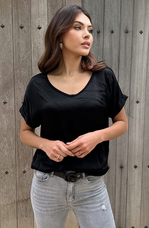 Silk Touch Top V-Hals Zwart – shoparchief, foto 4