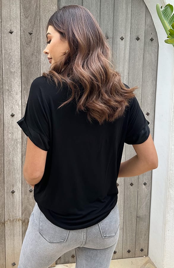 Silk Touch Top V-Hals Zwart – shoparchief, foto 3