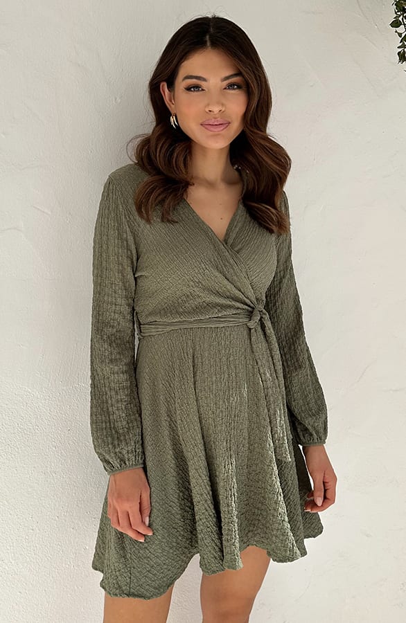 Smocked Jurk V-Hals Army – shoparchief, foto 1