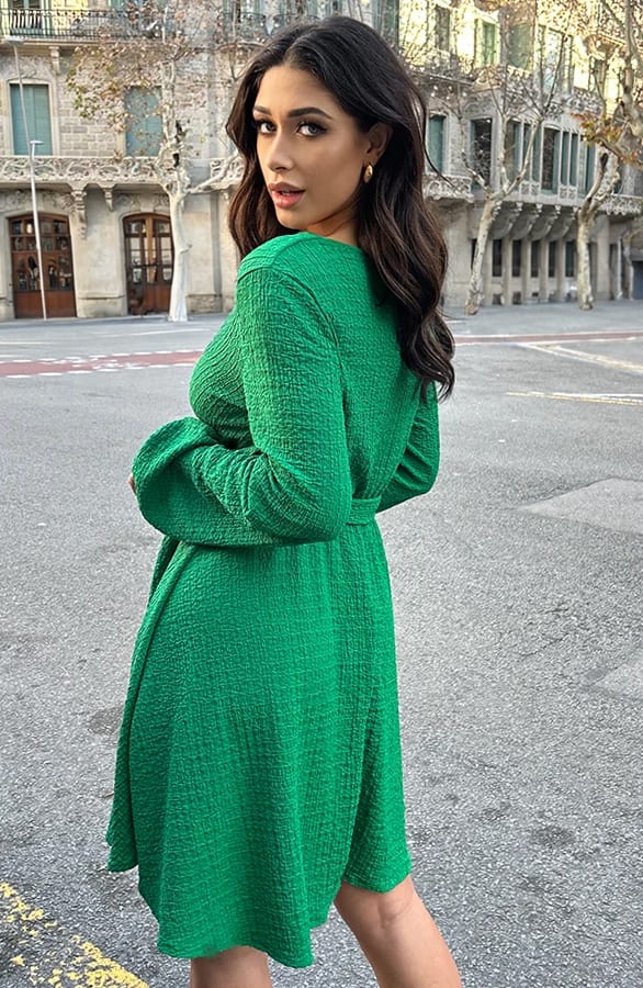 Smocked Jurk V-Hals Green – shoparchief, foto 2