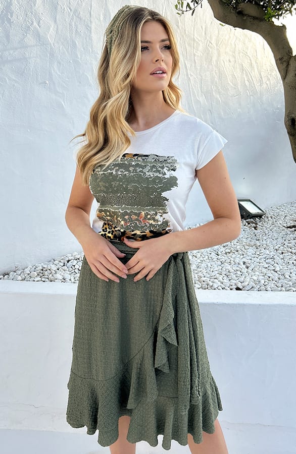 Smocked Ruffle Skirt Army – shoparchief, foto 4