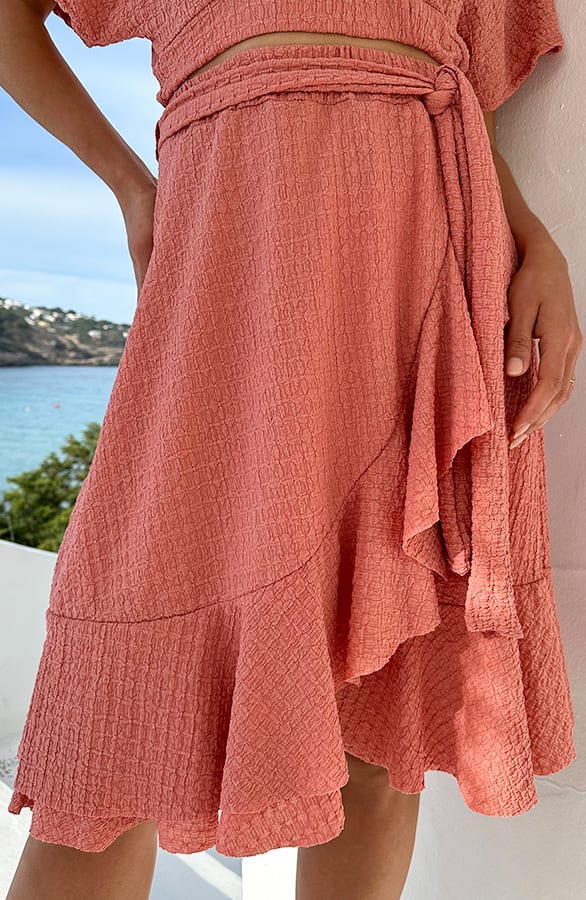 Smocked Ruffle Skirt Koraal – shoparchief, foto 1