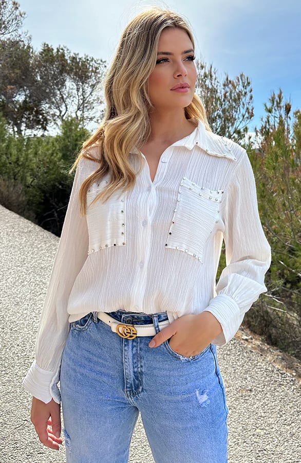 Studs Pocket Blouse Ecru – shoparchief, foto 1