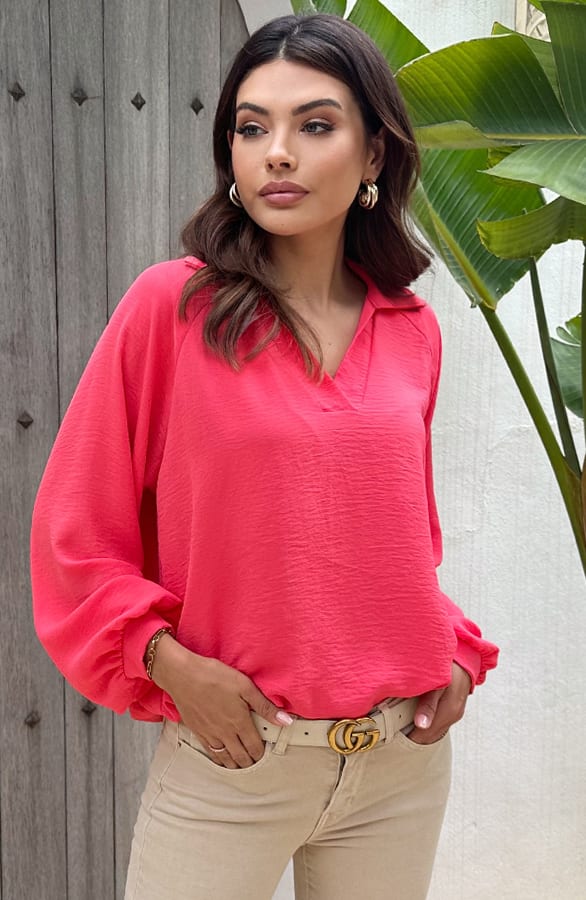 V-hals Blouse Rome Koraal – shoparchief, foto 1