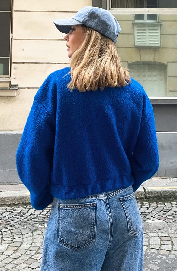 Bouclé Bomber Jacket Kobalt – jassen, foto 7