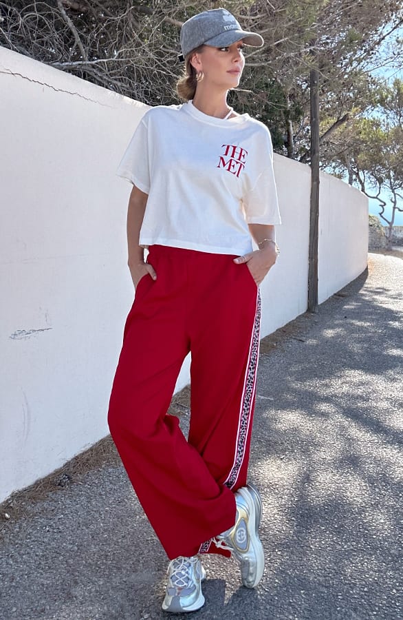 Yves Bies Straight Leg Pantalon Rood Leopard – shoparchief, foto 3