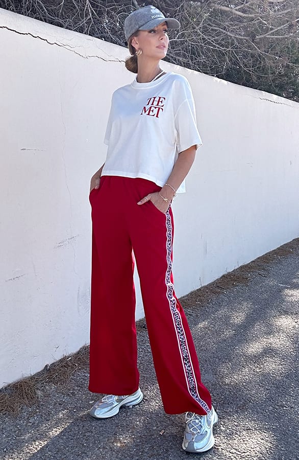 Yves Bies Straight Leg Pantalon Rood Leopard – shoparchief, foto 1