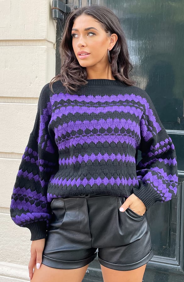 Boho Knitted Sweater Dark Purple – shoparchief, foto 8